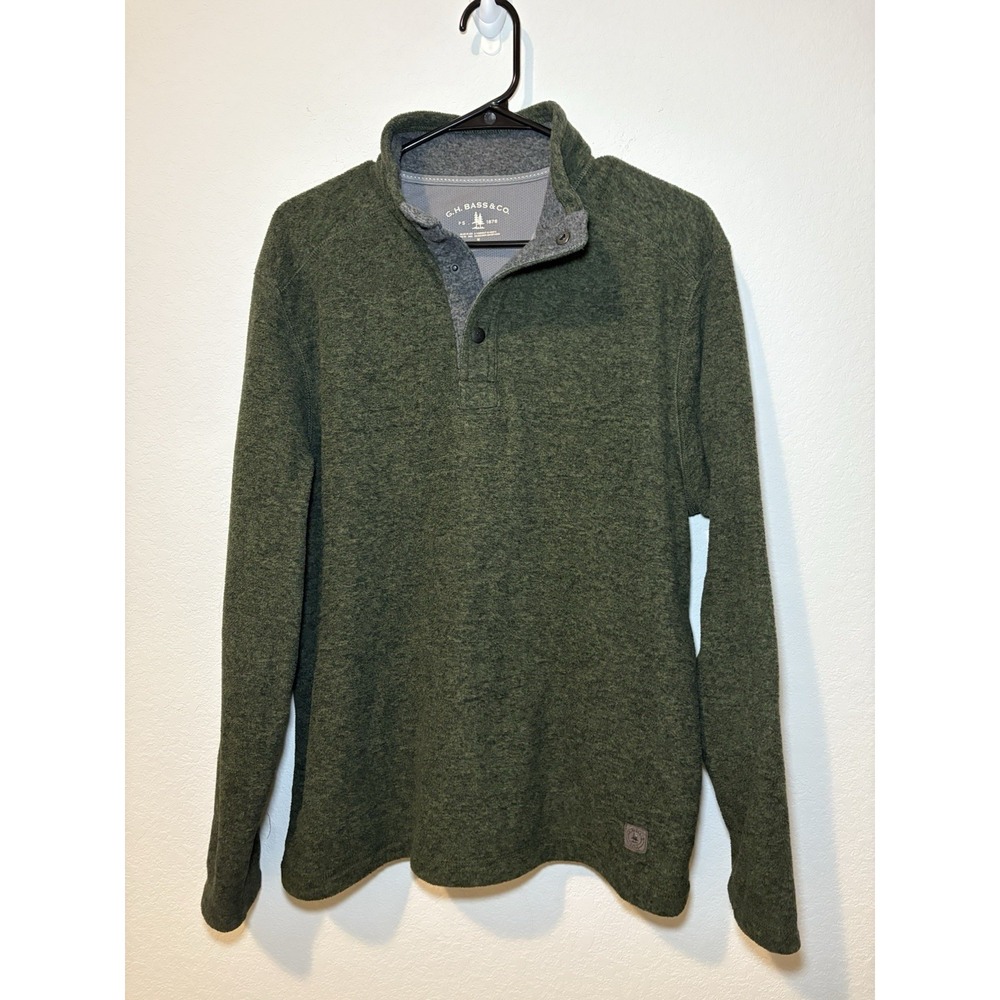 GH Bass & Co Fleece Pullover 1/4 Snap Button Men Medium Comfy Green Sweater